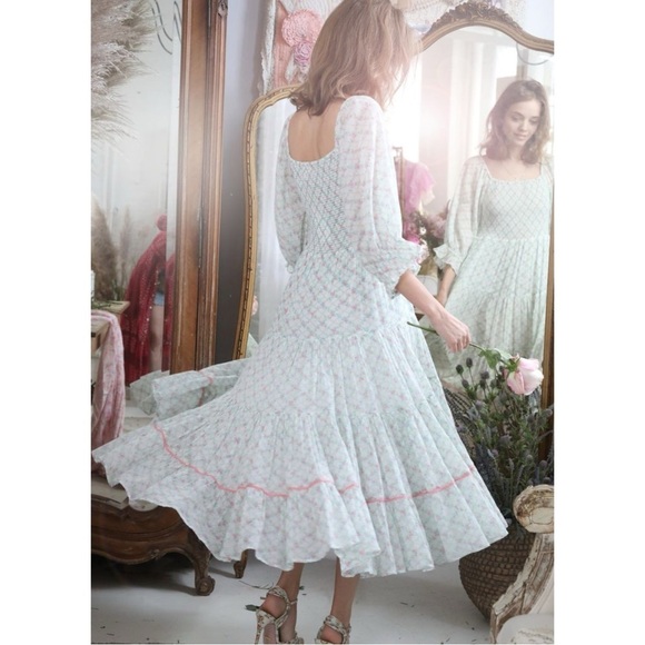 Rare LoveShackFancy Romantic Rigby Dress in Green Leaf Size XS - Picture 2 of 10